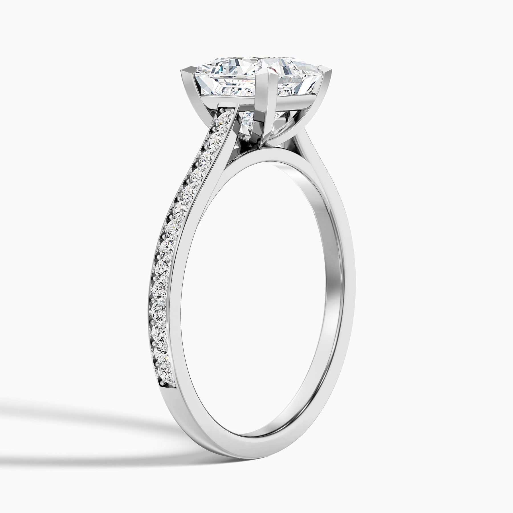 Centenary 1 Carat Princess Cut Side Stone Pave Lab Grown Diamond Ring in 14k White Gold